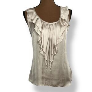 Kenar Satin Ruffle Bib Sleeveless Champagne Blouse Top Side Zip Women’s Small